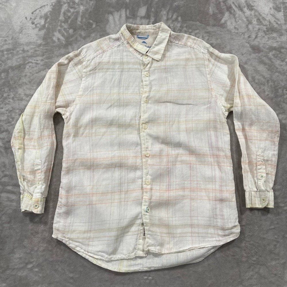 Tommy Bahama Shirt Mens Large White Linen Button Casual Hawaiian Camp